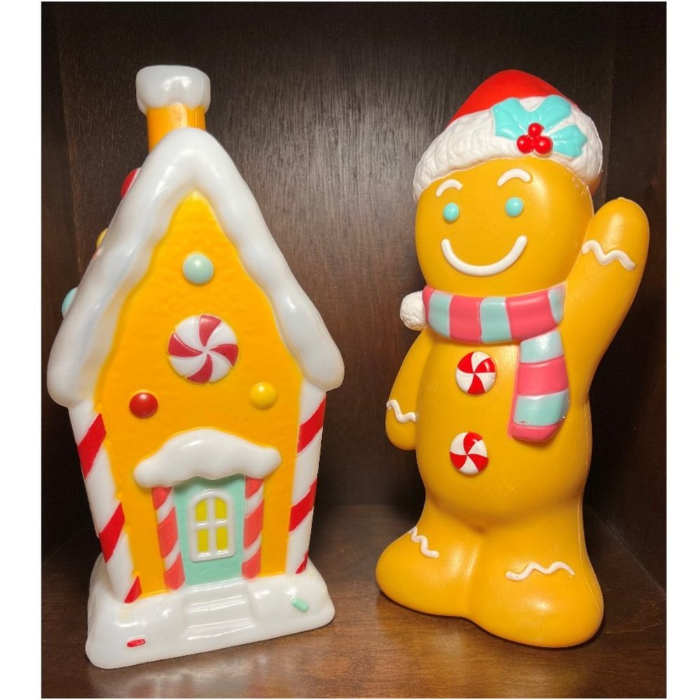 Holiday Time Gingerbread House and Man Blow Mold Set Table Top 11 inches
